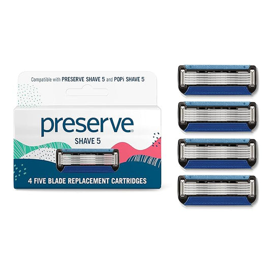 Preserve Five Blade Replacement Cartridges for Shave 5 Recycled Razor, 4 Count-Velvo Beauty