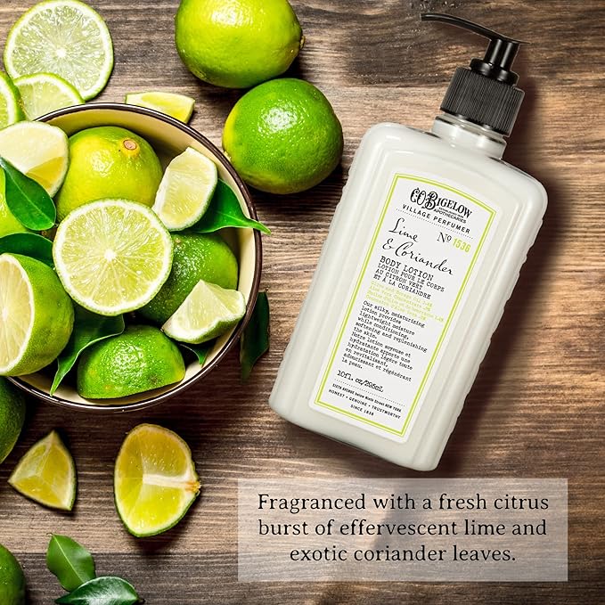 C.O. Bigelow Lime Coriander Body Lotion, Village Perfumer Moisturizing Body Lotion with Aloe Vera, Borage Oil & Olive Oil, 10 Fl Oz-Velvo Beauty