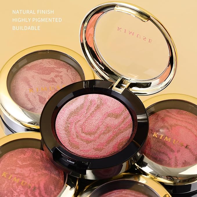 KIMUSE Baked Blush, Lighting Glow Marbleized Blush Powder Blush, Contour & Highlight Face for a Creamy Lightweight Natural Finish-Velvo Beauty