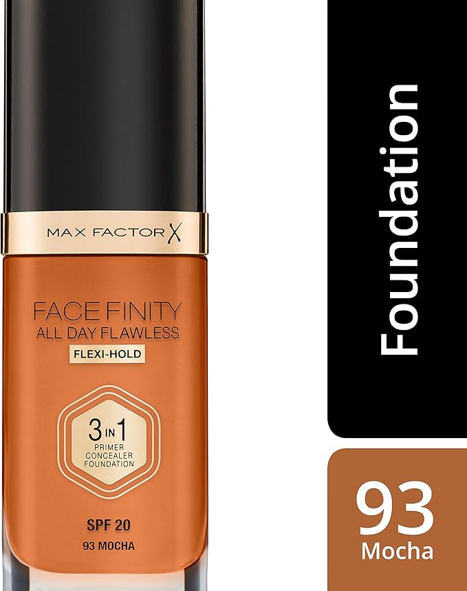 Max Factor Facefinity 3-in-1 All Day Flawless Liquid Foundation, SPF 20-93 Mocha, 30 ml-Velvo Beauty