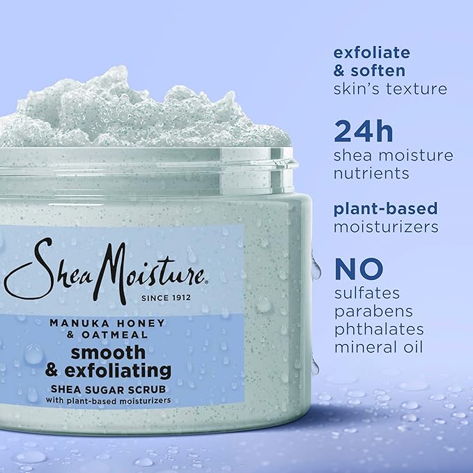 SheaMoisture Shea Sugar Body Scrub Manuka Honey Oatmeal for smooth & exfoliating Smooth and Exfoliating Body scrub with 24h shea moisture nutrients 12 oz-Velvo Beauty