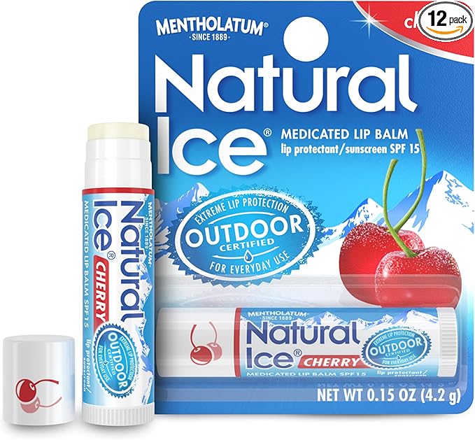 Natural Ice Cherry - SPF 15 lip balm, Cherry Flavor, 0.15 Ounce (Pack of 12)-Velvo Beauty