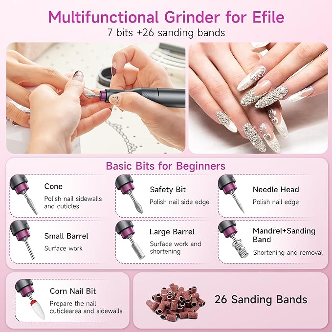 Electric Nail Drill Professional, Portable Nail File for Acrylic Gel Nails, Cordless Rechargeable Ultra Power Nail Drill Kit 40000RPM, HMC320 Salon-Grade Efile Nail Machine (Dark Grey)-Velvo Beauty