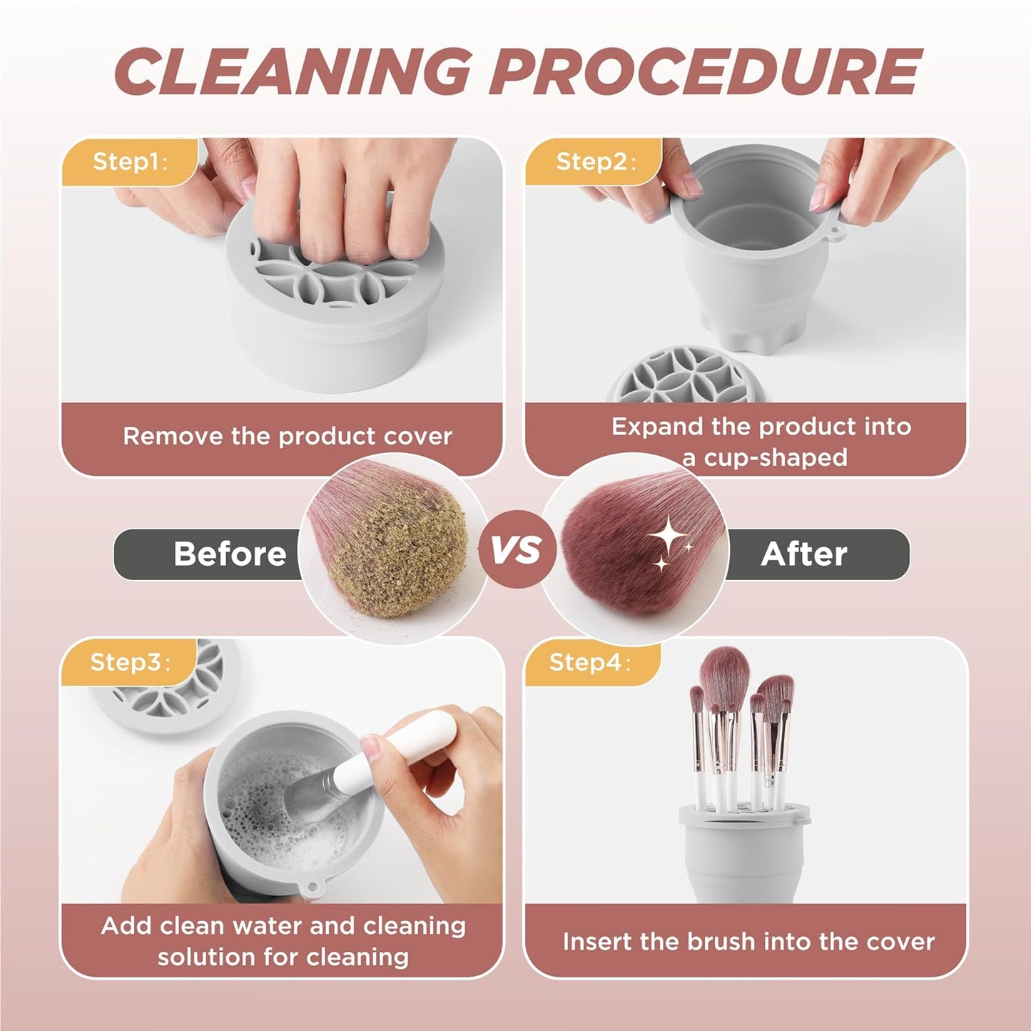 Makeup Brush Cleaner - Foldable Silicone Makeup Brush Cleaner Mat with Brush Storage Holder Makeup Brush Cleaning Bowl Cosmetic Brush Washing Tool for Cleaning Organizer and Drying (Grey)-Velvo Beauty