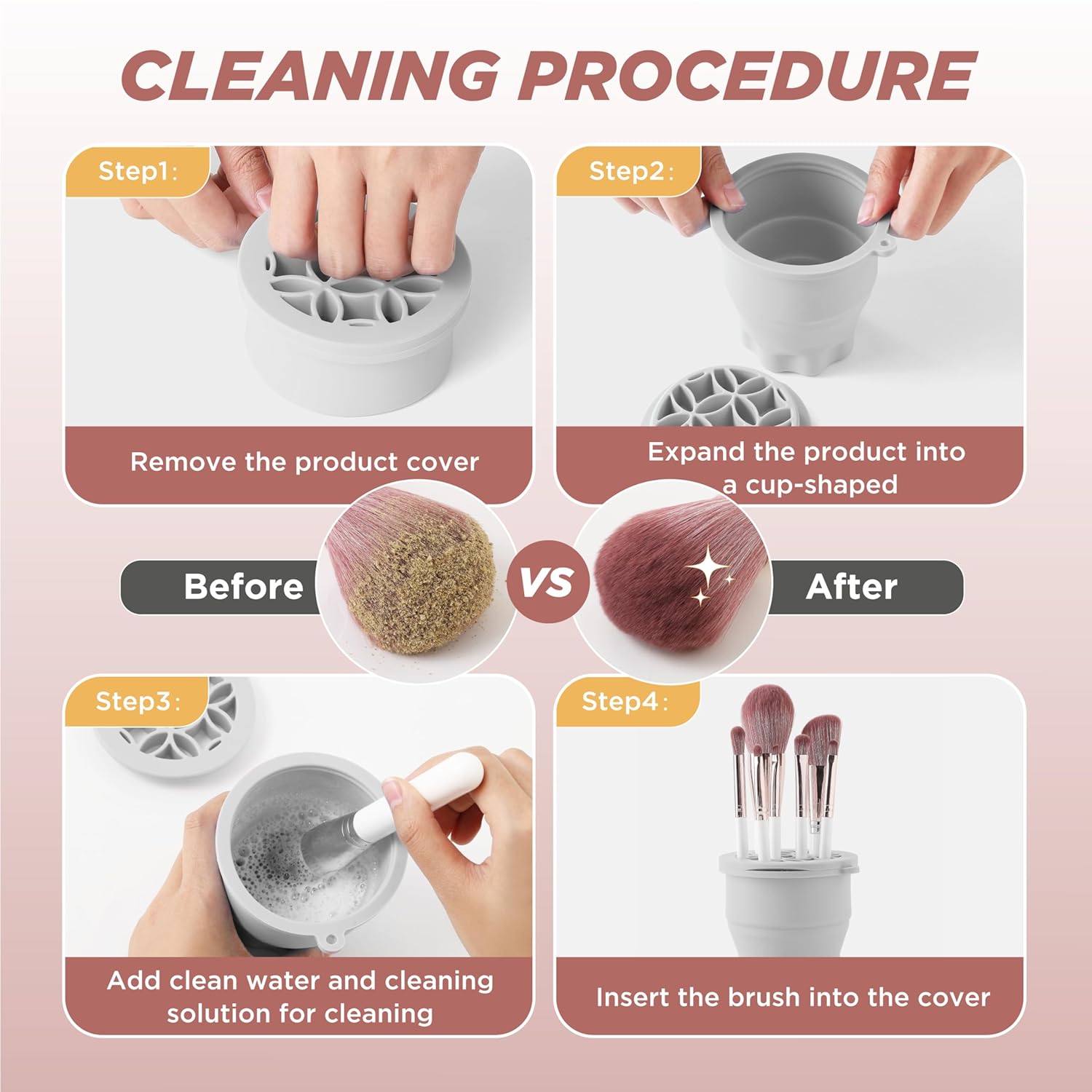 Makeup Brush Cleaner - Foldable Silicone Makeup Brush Cleaner Mat with Brush Storage Holder Makeup Brush Cleaning Bowl Cosmetic Brush Washing Tool for Cleaning Organizer and Drying (Grey)-Velvo Beauty