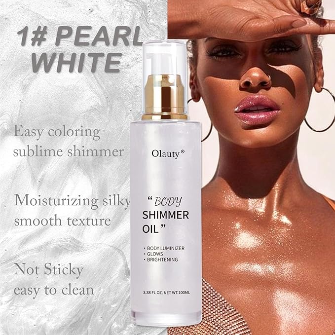 Shimmer Body Oil-Pearl White Face Brighten Glow Pearl Highlighter Liquid Illuminator Body Glow Oil,4 Color Bronze Makeup Glitter Body Shimmer Oil with Makeup Brush-Velvo Beauty