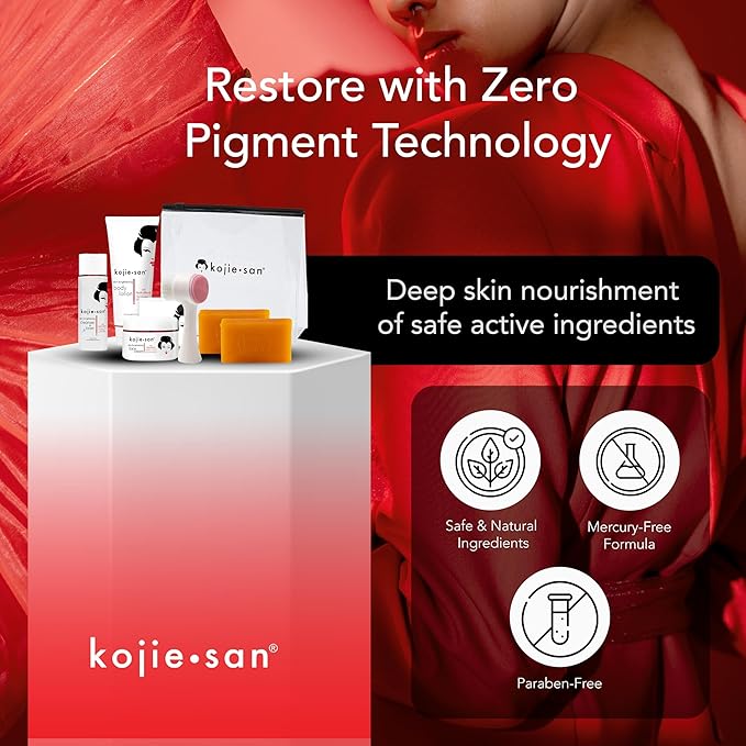 Kojie San Face & Body Complete Brightening Mini Set - 65 Gram x 2 Bars Soap, Body Lotion, Face Cream, and Facial Cleansing Brush-Velvo Beauty