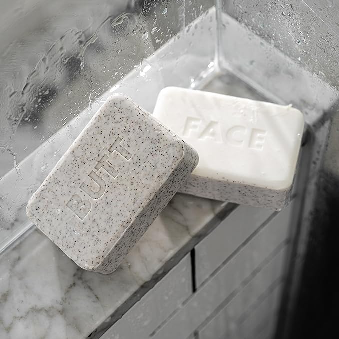 MARLOWE. No. 069 Butt Face Mens Soap, 7 Oz, Double Sided Moisturizing & Body Exfoliator Bar Soap with Pumice & Apricot Seed Powder, Crisp Sea Air, Fresh Sage + Cedarwood Scent-Velvo Beauty