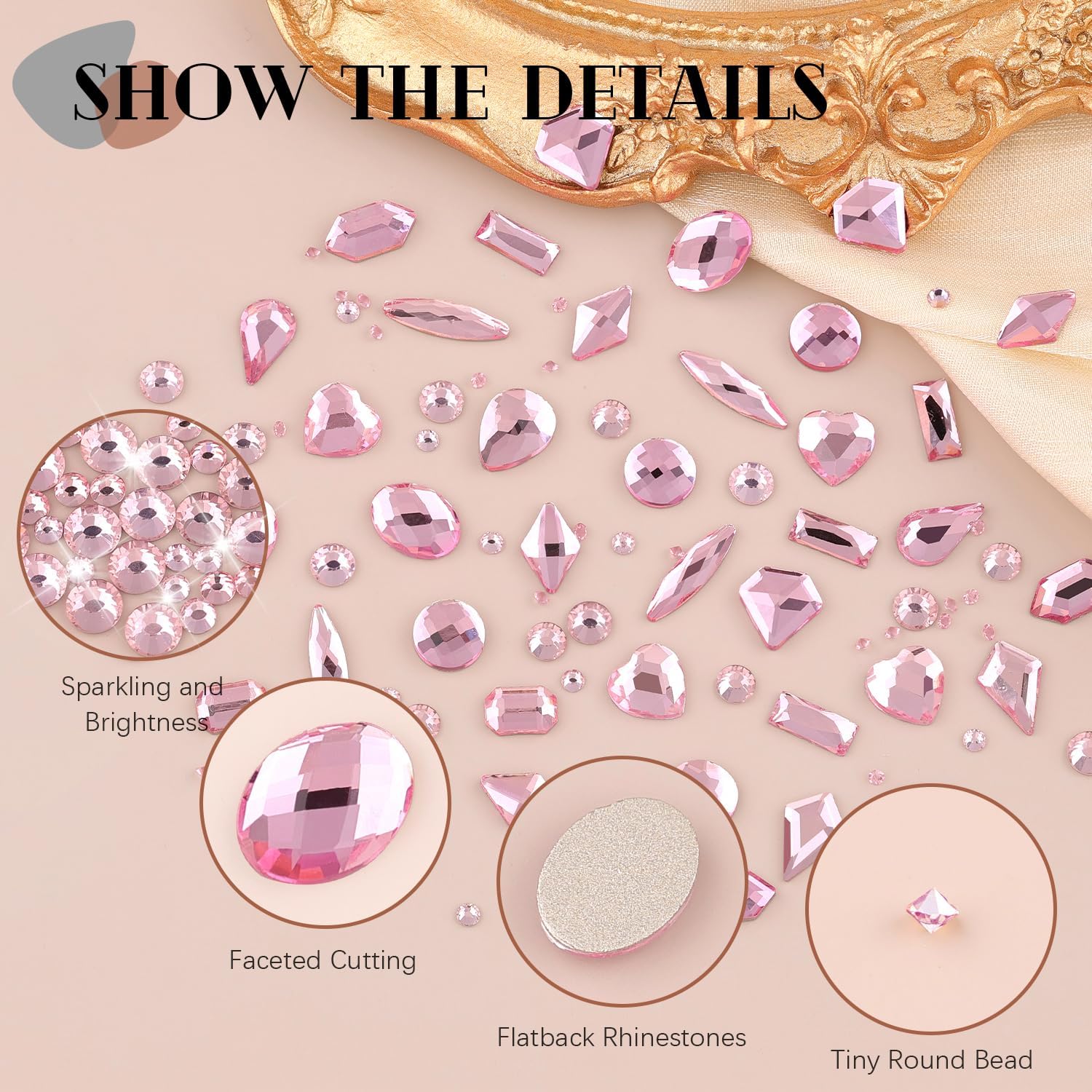 Pink Glass Nail Rhinestones - 2680pcs Multi-Shaped Flatbacks + 2560pcs Round Crystals with Glue Gel, Perfect for Nail Art-Velvo Beauty