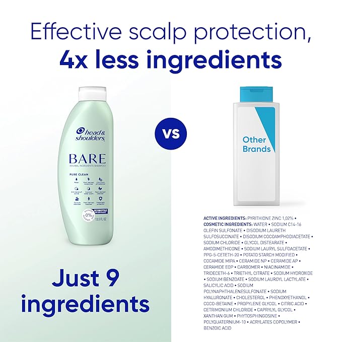 Head & Shoulders BARE Dandruff Shampoo Twin Pack, Soothing Hydration, Sulfate-Free, Silicone-Free, Dye-Free, Eco-Friendly Bottles, Safe for All Hair Types, 13.5 Fl Oz Each (Set of 2)-Velvo Beauty