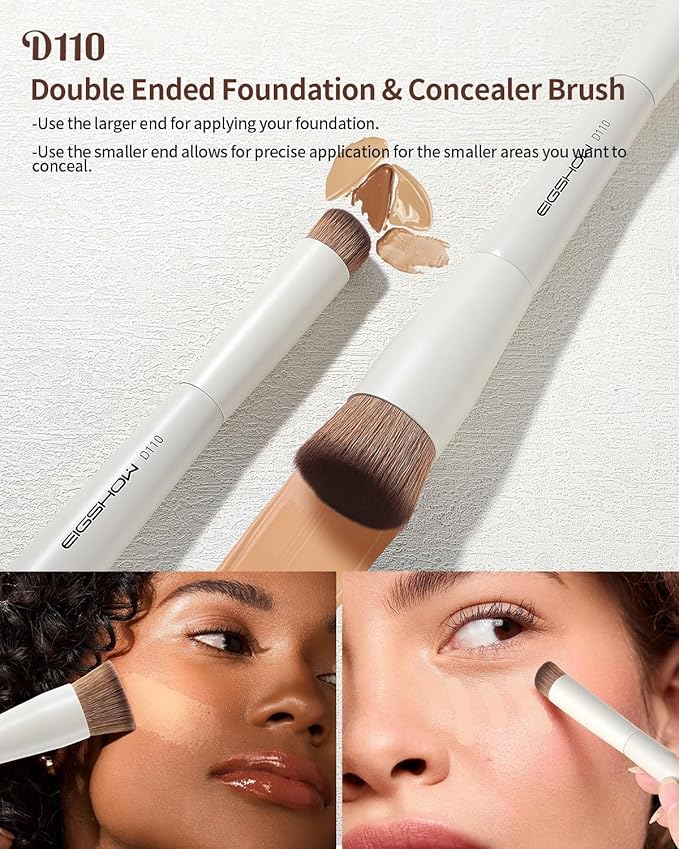 EIGSHOW Makeup Brush Set, 3Pcs Double Ended Face Makeup Brushes for Foundation Powder Contour Highlight Concealer Nose Shadow, Travel Gift Set (Beige)-Velvo Beauty