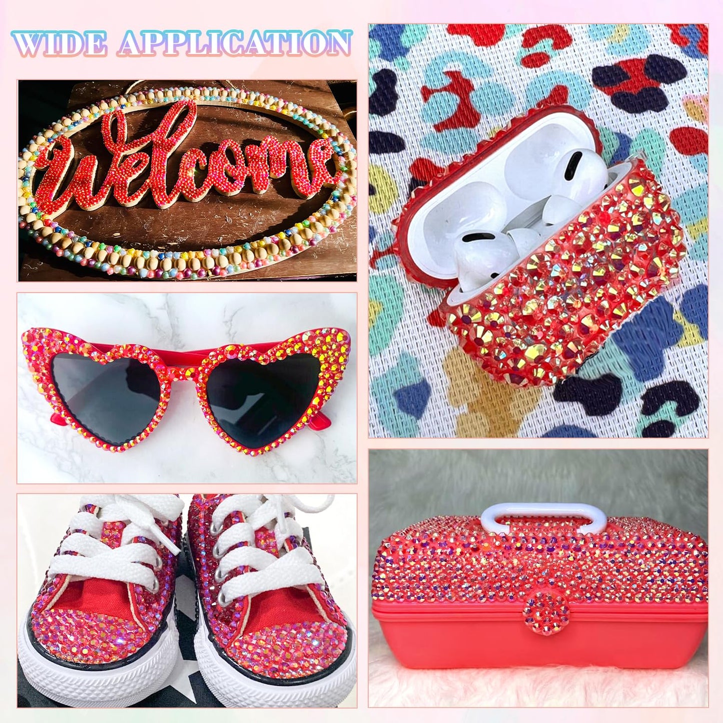 30000Pcs Resin Red AB Rhinestones for Bedazzling Crafting with b7000 Jewelry Glue, Bulk Flatback Gems Bedazzler Kit for Crafts Clothes Shoes Fabric Nail Diamond Art, Assorted Size 2/3/4/5/6mm-Velvo Beauty