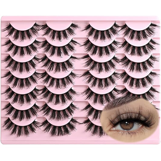 FARRED Fluffy Lashes Natural Eyelashes Short Wispy Eye Lash Strips 14 Pairs Separated Volume Eyelash Pack 17mm Dramatic Wispies Fake Strip Lashes Clusters Cat Eye Pestañas Spiky Look (F6 | 11-17mm)-Velvo Beauty