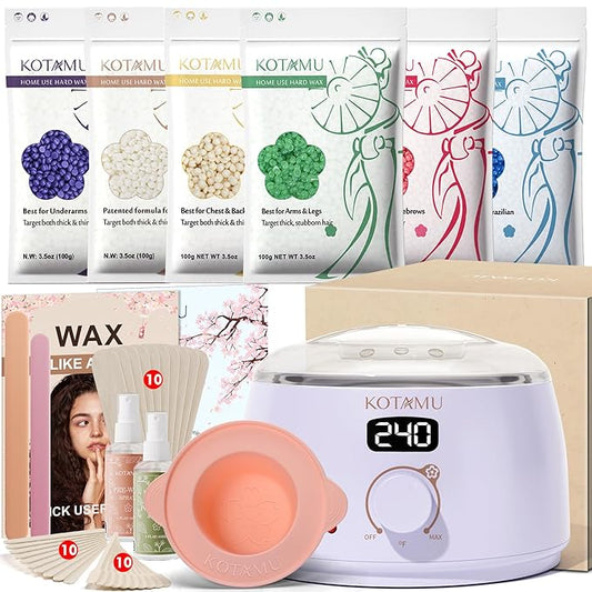 KOTAMU Waxing Kit for Women & Men, Wax Warmer for Hair Removal, Digital Wax Kit with SiliconePot,Ideal for Face Eyebrow Arm Legs Armpit &Sensitive Skin, Purple Waxing Machine With 44 Accessories-Velvo Beauty