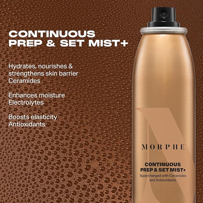 Morphe Mini Continuous Prep & Set Setting Spray - Hydrating Setting Spray for Makeup & Skin Prep - Enriched with Ceramides and Antioxidants for a Radiant Finish (3 Count, 1.3 fl oz)-Velvo Beauty