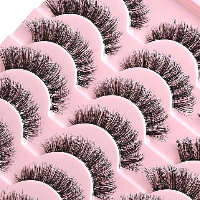 FARRED Cat Eye Lashes False Eyelashes Short Wispy Lash Strips Volume Eyelash 14 Pairs Cateye Medium Length False Clear Band Lashes Natural Looking Hybrid Clusters Full Strip Lashes (F25 | 8-14mm)-Velvo Beauty