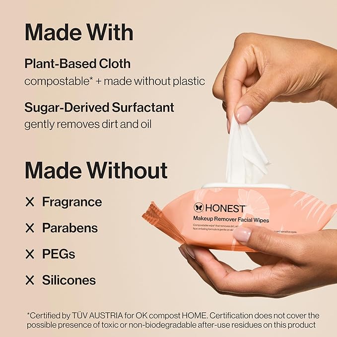Honest Beauty Fragrance Free Cleansing Makeup Remover Facial Wipes | Plant Based, Hypoallergenic, Gentle for Sensitive Skin | 30 Count-Velvo Beauty