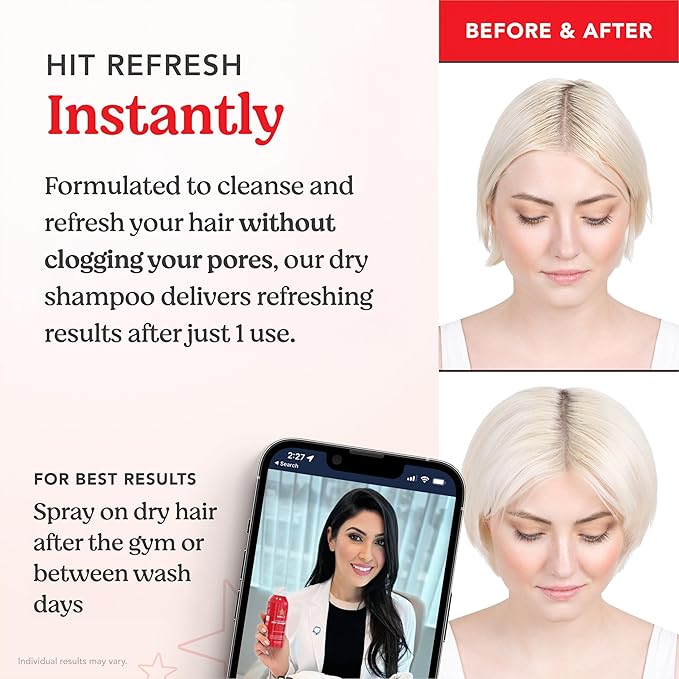 HAIRtamin Vitamin Infused Dry Shampoo for Women | Hair Texture Spray that Cleanses & Refreshes | Hair Complex for Healthy Thicker-Looking Hair | Procapil 3% & Vitamins for Scalp Health | Talc Free-Velvo Beauty