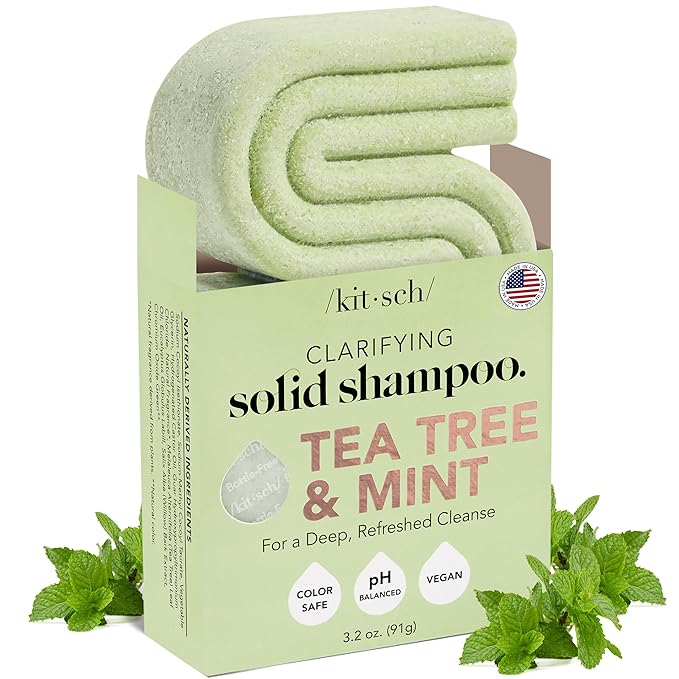 Kitsch Tea Tree & Mint Shampoo Bar - Anti Dandruff Shampoo for Itchy Scalp and All Hair Types - Natural Hair Shampoo Bar with Mint - Vegan Hair Care, Paraben & Sulfate Free, Made in USA - 3.2oz-Velvo Beauty