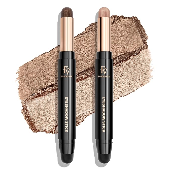 FV Waterproof Eyeshadow Stick Duo,Long-Lasting Cream Eye Shadow Makeup Sets, High Pigmented Eyeshadow Pencil with Shimmer Finish, Natural Look (Golden & Champagne)-Velvo Beauty