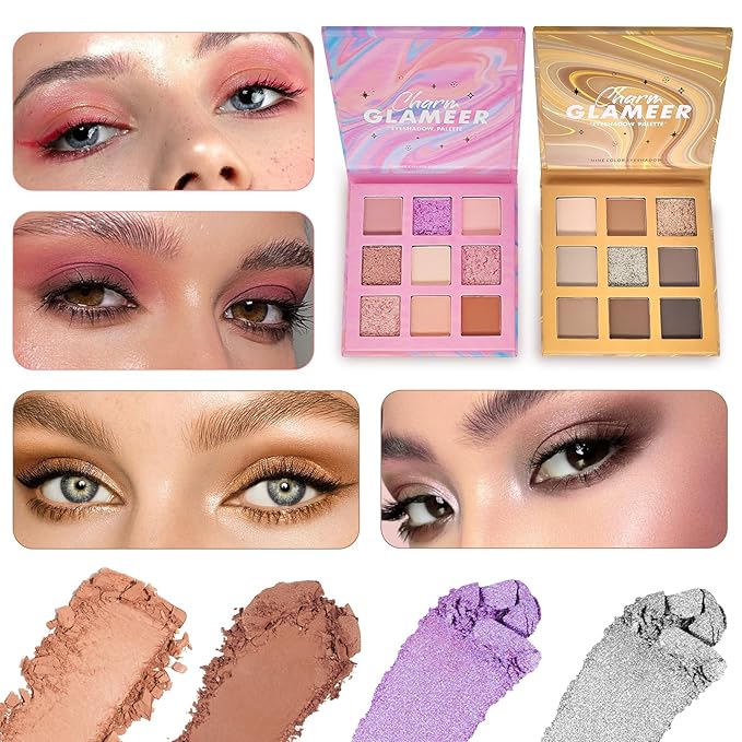 Eyeshadow,18Colors Eyeshadow Palette, Matte&Glitter&Shimmer Eyeshadow,for Eye Makeup Long Lasting Waterproof Eye Makeup Palette, Glitter Shimmer Professional Bright-Colored Eye Shadow(G005-1/G005-2)-Velvo Beauty