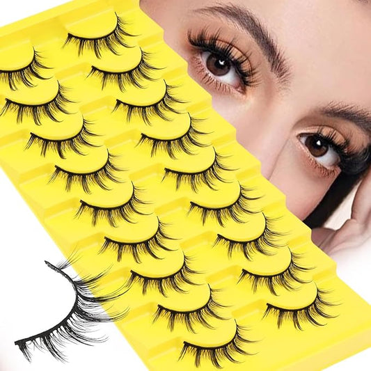 Losha Lashes Wispy Manga Lashes Natural False Eyelashes 9 Pairs Thin Eye Lashes Pack Soft Anime Fake Eyelashes (Manga)-Velvo Beauty