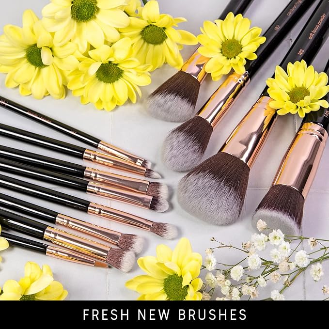 Niré Beauty 15piece Award Winning Professional Makeup Brush Set: Vegan Makeup Brushes with Case, Makeup Sponge, Brush Cleaner, Guide, Gift Box-Velvo Beauty