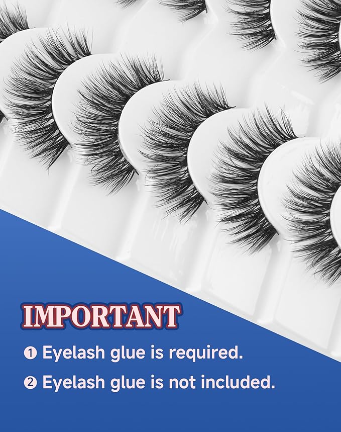 Lashes Volume False Eyelashes Wispy Natural Look Everyday Flared Strip EyeLash Fluffy Lash Long Soft Round-Eye Pack 16MM 7 Pairs D89-Velvo Beauty