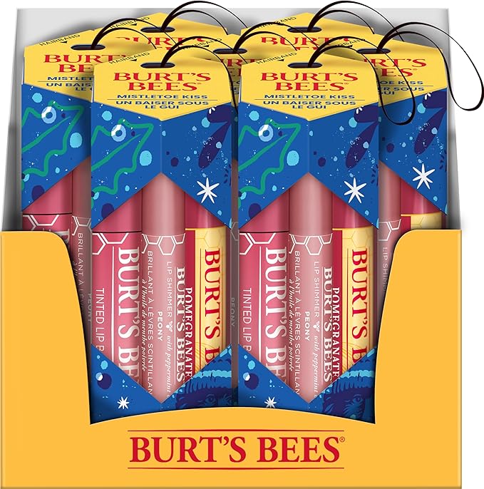 Burt's Bees Mistletoe Kiss Pink, Pomegrante, Peony, Hibiscus Lip Balm and Shimmer Holiday Collection Gift Set of 3-1 Count-Velvo Beauty