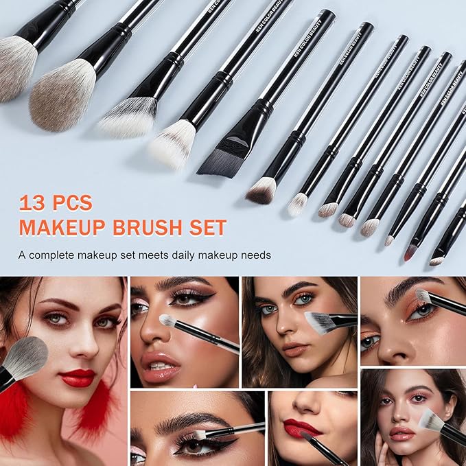 KENCOLOR Premium 13-Piece Makeup Brush Set with PU Travel Pouch – High-End Acrylic Handle, Soft Synthetic & Natural Bristles, Dense & Non-Absorbent, for Flawless Application-Velvo Beauty