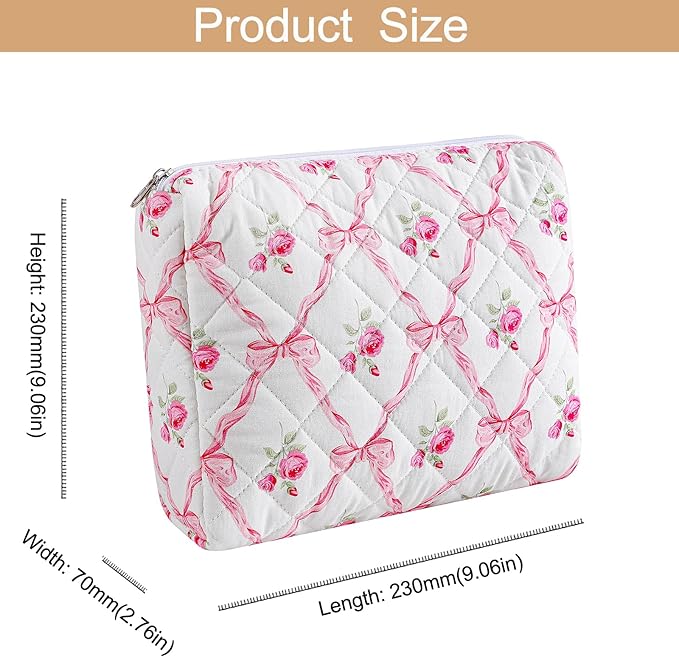 Makeup Bag Travel Cosmetic Bag for Women Girls, Zipper Make Up Pouch, Floral Flowers Toiletry Organizer Makeup, Portable Storage Bag, Cosmetic Travel Cloth Bag (2 Pack (L+S)/Pink Bowknot)-Velvo Beauty