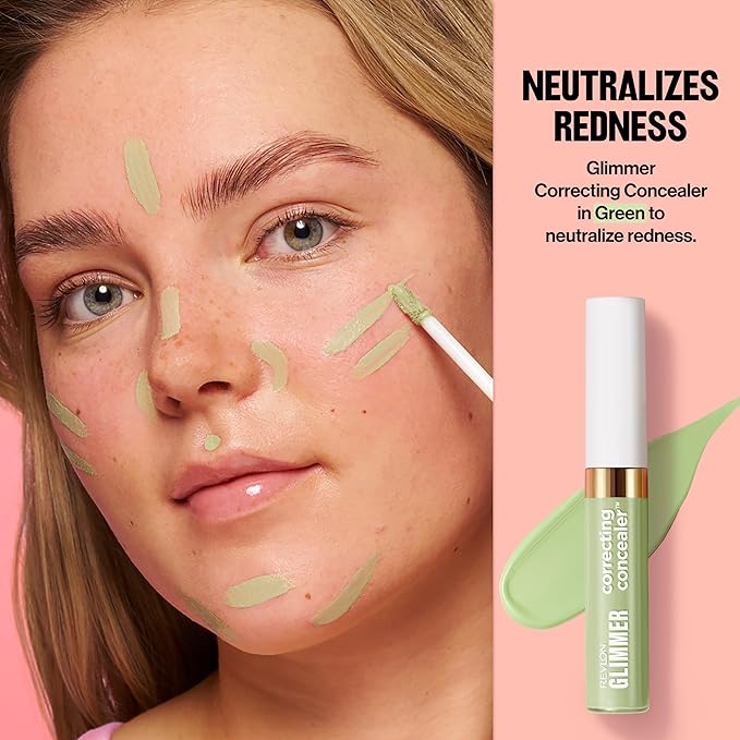 Revlon Glimmer Correcting Concealer, Liquid Under Eye Makeup, Made with Caffeine, Vitamin C, & Stevioside, 100 Green, 0.3 fl oz-Velvo Beauty