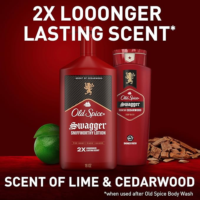 Old Spice Hand, Face & Body Lotion for Men, 24/7 Lightweight Moisturization with Amazing Scent, Instant Absorption, For All Skin Types, Swagger with Cedarwood Scent, 16 oz-Velvo Beauty