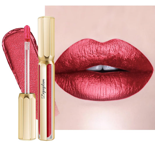 Red Lipsticks for Women Metallic Lipstick Long Lasting Non Stick Cup Lip Gloss, Metal Shine Lightweight Hydrating Full Coverage Lip Color, DP105 Red Riot-Velvo Beauty
