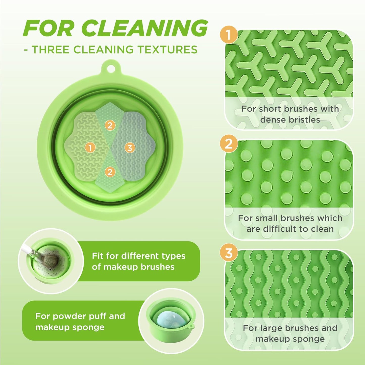 Makeup Brush Cleaner - Foldable Silicone Makeup Brush Cleaner Mat with Brush Storage Holder Makeup Brush Cleaning Bowl Cosmetic Brush Washing Tool for Cleaning Organizer and Drying (Green)-Velvo Beauty
