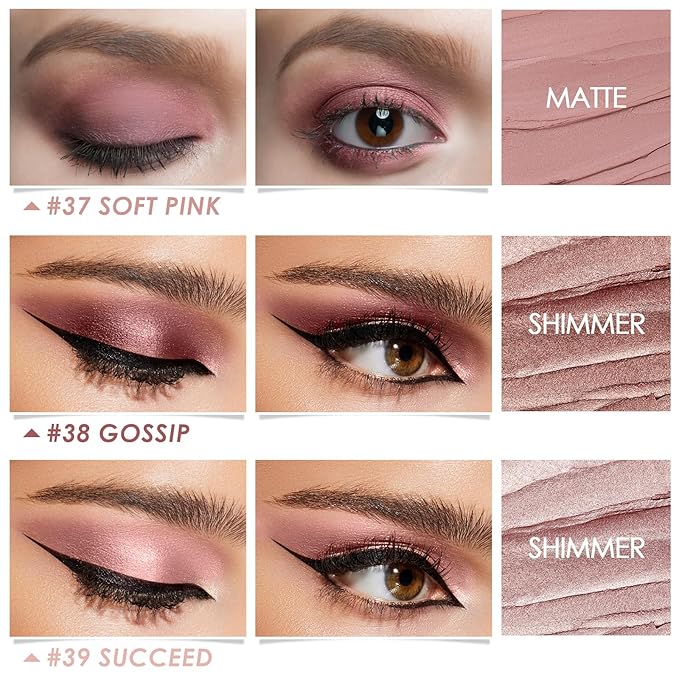 FOCALLURE 3PCS Cream Eyeshadow Stick Sets,Matte and Shimmer Eye Brightener, Light to Dark Pink Pencil,Long Lasting Eye Shadow Highlighter Makeup,Rose Hangover-Velvo Beauty