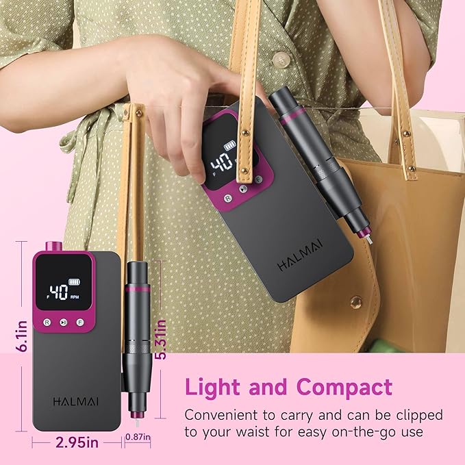 Electric Nail Drill Professional, Portable Nail File for Acrylic Gel Nails, Cordless Rechargeable Ultra Power Nail Drill Kit 40000RPM, HMC320 Salon-Grade Efile Nail Machine (Dark Grey)-Velvo Beauty