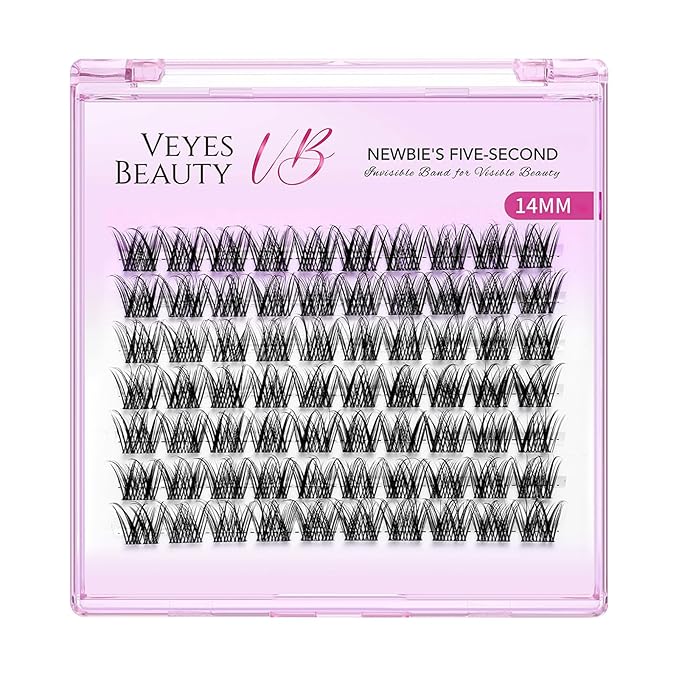 VEYESBEAUTY Lash Clusters Individual Eyelash Extensions Thin & Invisible Band DIY False Eyelashes for Self-application Newbie's Five-Second Series Wispy Lash Tray, LuxeBold 14mm Single Length-Velvo Beauty
