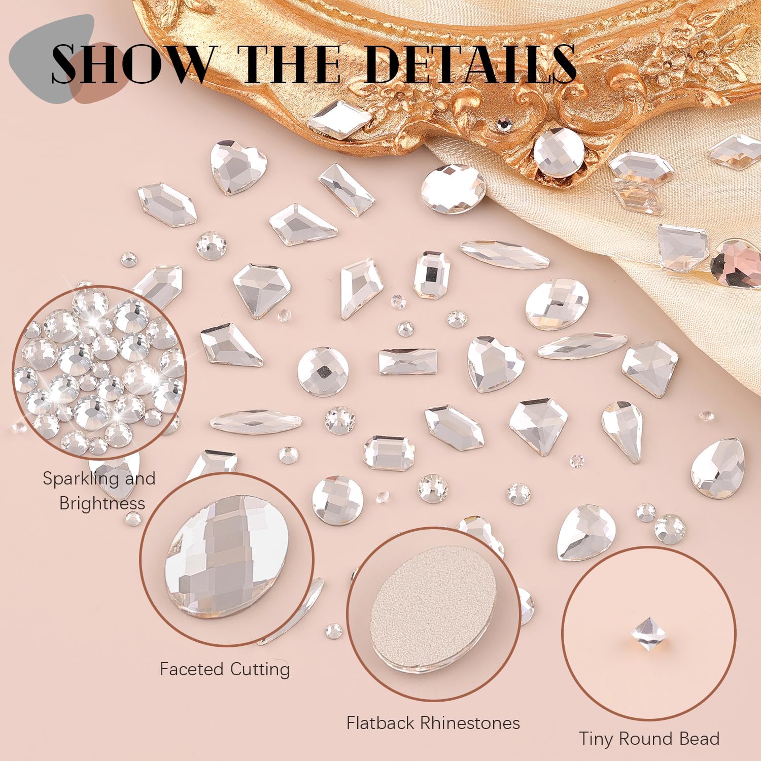 2680Pcs Silver Clear Nail Rhinestones 120Pcs Multi Shapes Glass Flatback Nail Gems + 2560Pcs 1.5-4mm Round Crystal, Manicure Nail Charms Diamond Gemstones for Acrylic Nails Decoration-Velvo Beauty