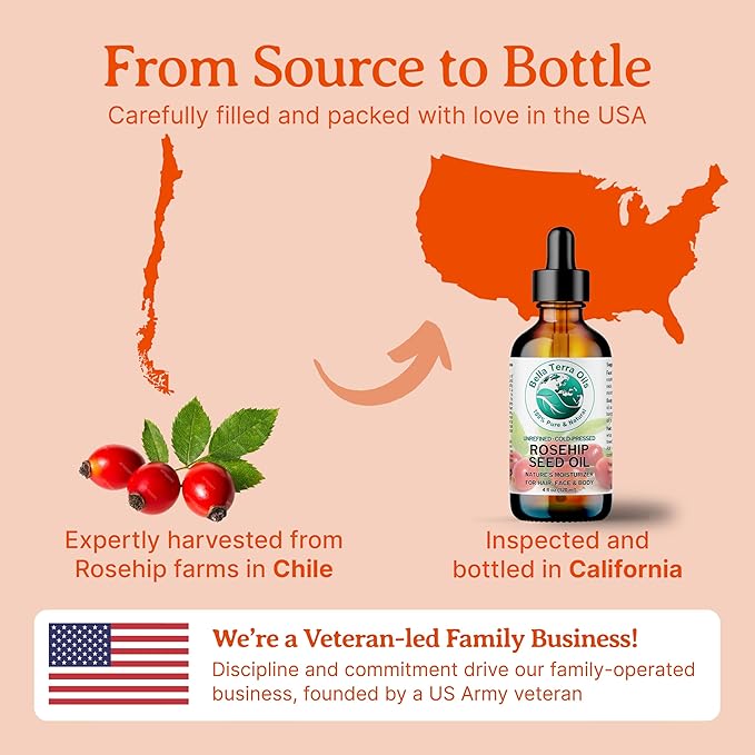 Bella Terra Oils - Organic Rosehip Seed Oil 2 oz - Cold-Pressed Elixir, Rich in Vitamin A, C, & E, Linoleic & Alpha-Linolenic Acid, Perfect Facial Emollient-Velvo Beauty