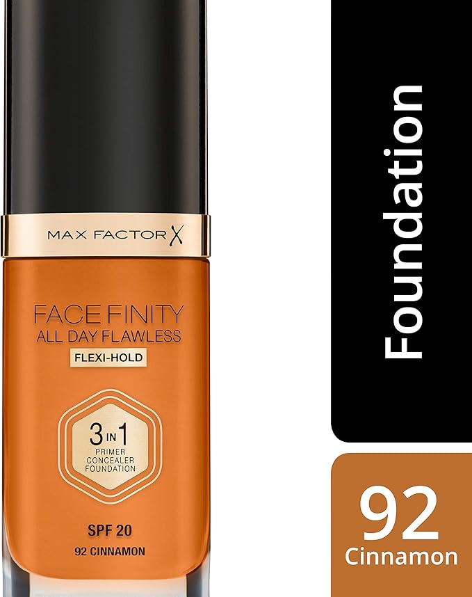 Max Factor Facefinity 3-in-1 All Day Flawless Foundation SPF 20#092 Cinnamon 7.05 Ounce-Velvo Beauty