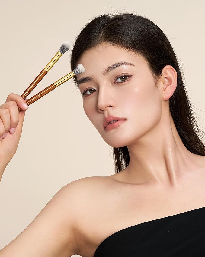 Desert Oak Series Dual Wool Highlighter Brush - Round Dome Goat Hair for Targeted Glow, Powder/Cream Highlight, Bubinga Handle (CM 189)-Velvo Beauty