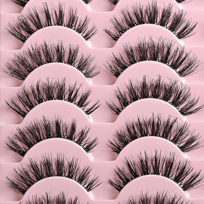 FARRED Cat Eye Lashes False Eyelashes Short Wispy Lash Strips Volume Eyelash 14 Pairs Cateye Medium Length False Clear Band Lashes Natural Looking Hybrid Clusters Full Strip Lashes (F29 | 7-14mm)-Velvo Beauty