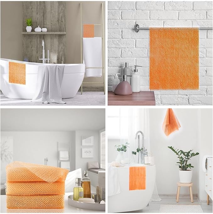 UJFQBH 3 Pieces African Bath Sponge African Net Long Net Bath Sponge Exfoliating Shower Body Scrubber Back Scrubber Skin Smoother,Great for Daily Use (Yellow,Yellow,Yellow)-Velvo Beauty