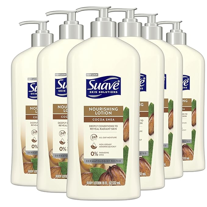 Suave Skin Solutions Body Lotion, Cocoa Butter & Shea, 18 Fl Oz (Pack of 6)-Velvo Beauty