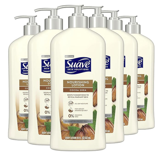Suave Skin Solutions Body Lotion, Cocoa Butter & Shea, 18 Fl Oz (Pack of 6)-Velvo Beauty