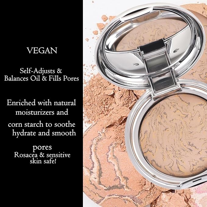 Marbleized Baked Foundation Makeup, Balance and Brighten Color Correcting Powder Foundation - Buildable Light to Medium Coverage - Demi-Matte Natural Finish (#003 MEDIUM, 0.32 Oz)-Velvo Beauty