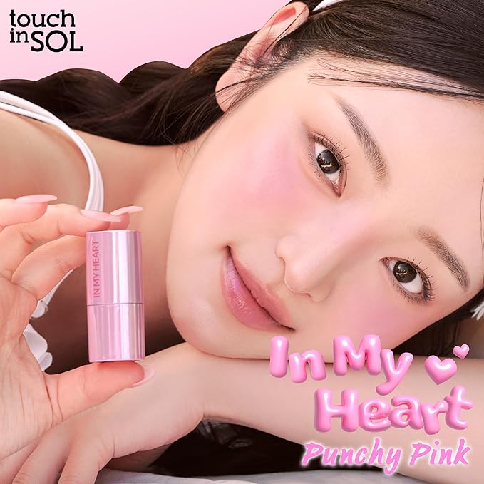 Touch in Sol In My Heart Stick Blush (#Punchy Pink) – Cream Blush Stick for Cheeks, Eyes & Lips – Korean Makeup Cheek – Creamy, Blendable Milk Blusher for Dewy Glow, Natural Finish, k beauty, 0.21 Oz-Velvo Beauty