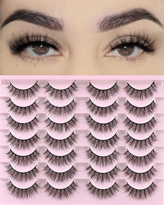 FARRED Natural Lashes Short Eyelashes Wispy False Mink Lash Pack 14 Pair Natural Look Fluffy Doll Eyelash Small Fake Strip Lashes Full Pestañas Sets for MUA and Beginners Daily Makeup (F5 | 8-15mm)-Velvo Beauty