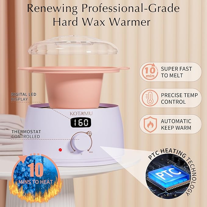 KOTAMU Waxing Kit for Women & Men, Wax Warmer for Hair Removal, Digital Wax Kit with SiliconePot,Ideal for Face Eyebrow Arm Legs Armpit &Sensitive Skin, Purple Waxing Machine With 44 Accessories-Velvo Beauty